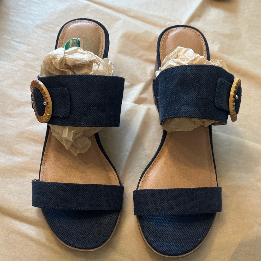Tommy Bahama Navy Blue Slide Sandals with Woven Buckle